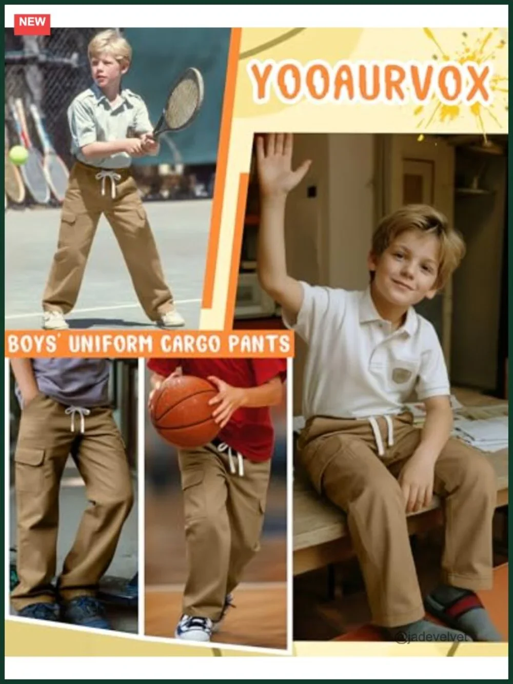 Boys Cargo Pants Cotton Chino Trousers Adjustable Drawstring 6-16 Years